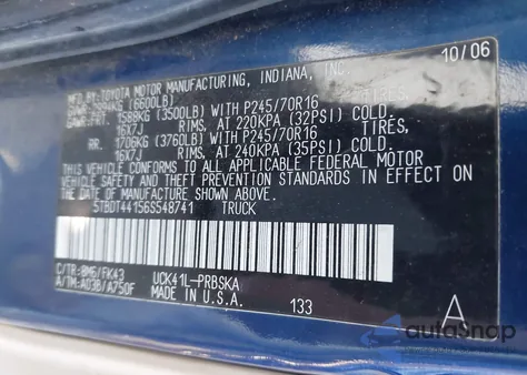 2006 Toyota Tundra Sr5 V8 from USA, damaged, VIN 5TBDT44156S548741